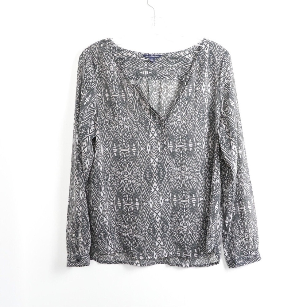 American Eagle Outfitters Grey Ethnic Geometric Print Chiffon Blouse Loose Top L